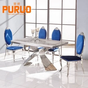 Stainless steel table leg marble dining table set  and dining chairs modern designs