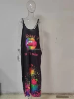 Summer 2022 fashionable graphic tie dye graffiti maxi dress women loose fit V neck a-line casual dress