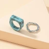Summer Fashion Design 2pcs No fade Colorful Acrylic Beads Finger Rings Geometric Blue Resin Finger Ring