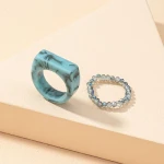 Summer Fashion Design 2pcs No fade Colorful Acrylic Beads Finger Rings Geometric Blue Resin Finger Ring
