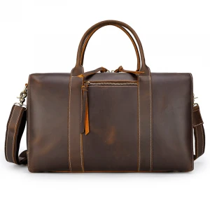 TIDING DropShipping Mens Brown Retro Handcrafted Real Leather Weekender Bag Cow Crazy Horse Leather Duffel Travel Bag
