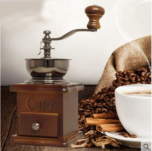 Top Quality Classical Wooden Manual Coffee Grinder Hand Stainless Steel Retro Coffee Spice Mini Burr Mill With Ceramic Millston