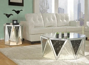 Top quality polygonal crushed black crystal mirrored coffee table