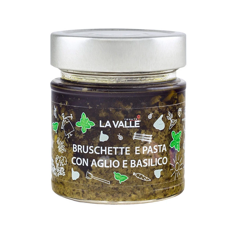 Top Quality Sauce based on extra virgin olive oil, garlic and basil - the bruschetta and pasta Tenuta La Valle artisan product