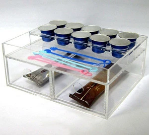Transparent acrylic tea bag storage box, plexiglass coffee condiment box with 2 drawer