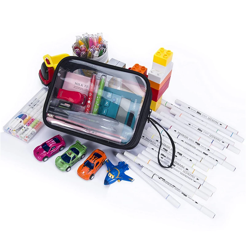 Transparent PVC EVA Clear Quart Size Travel Makeup Bag Pen Pouch Pencil Pocket Case Bag