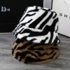 TS1032 Autumn Winter Fashion Wool Plush Zebra Bucket hat Fisherman Hats Faux Fur Leopard Bucket Hat For Women