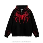 Unique Custom Spiderman Hoodie Skeleton Halloween Print Baggy Hoodie Full Face Zip Up Hoodie