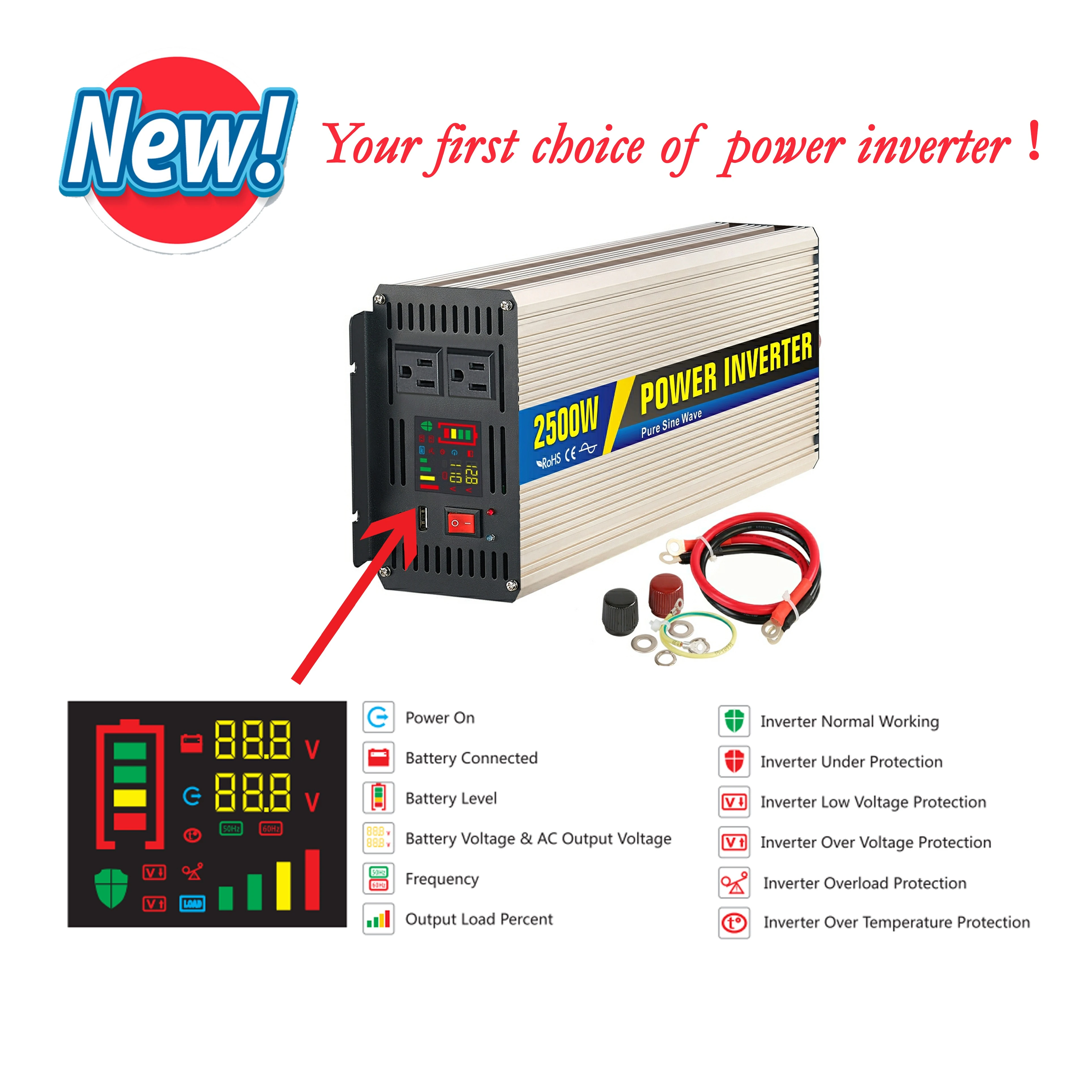 US DC TO AC 120V  with display 5000W pure sine wave power inverter
