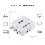 White 1080P Mini AV to VGA Adapter Converter with 3.5mm Audio AV2VGA / CVBS + Audio to PC HDTV