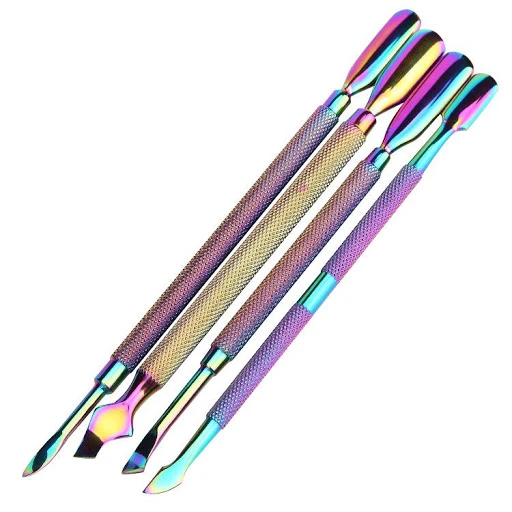 wholesale 2 ways nail art tools rainbow color manicure cuticle pusher stainless steel nail cuticle Pusher