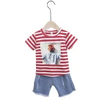 Wholesale 2019 Summer Baby Clothes Cotton Printed Stripe Short Sleeve Boy Clothing Set Kids Clothing Set