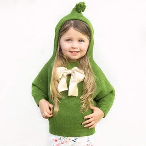 Wholesale Baby Girls Plain Knitwear With Ribbon Bow Long Sleeve Crochet Baby Clothes Pullover Knitted Sweater