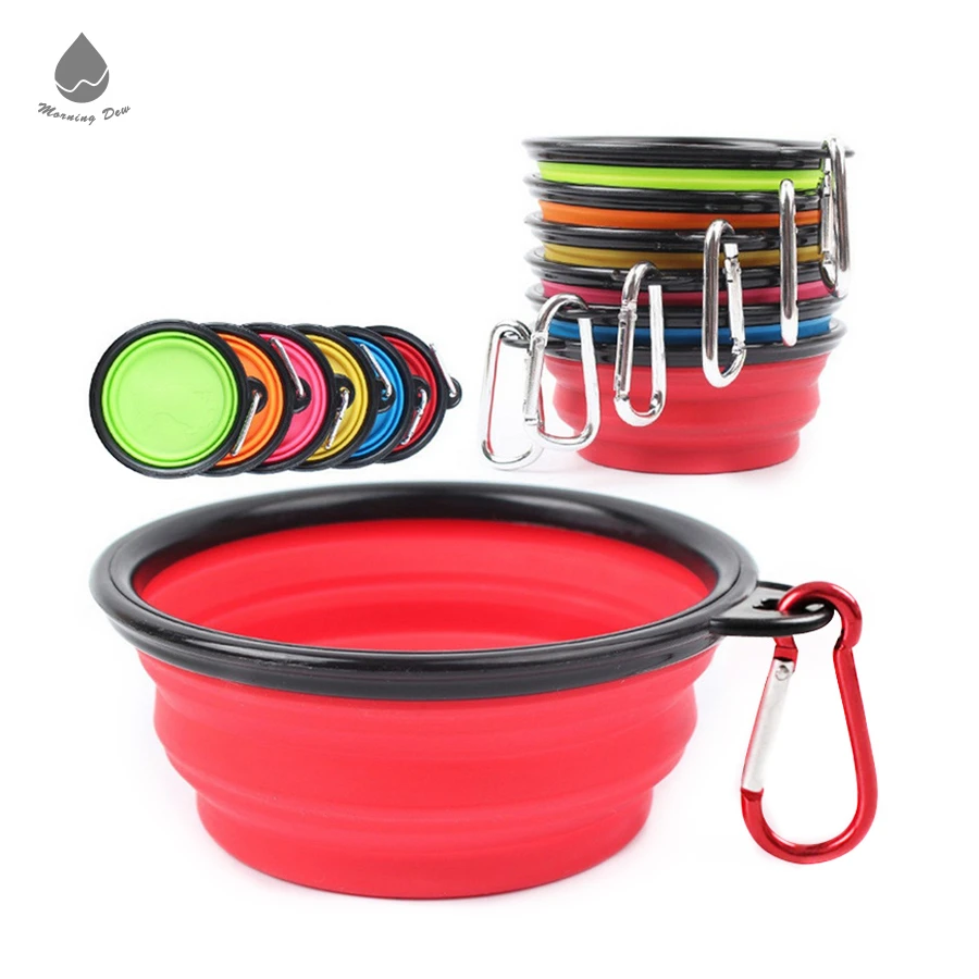 Wholesale Carabiner Collapsible Silicon Pet Dog Bowl With 8 Colors