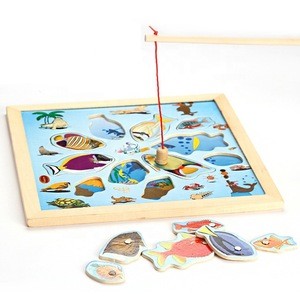 Wholesale Children Magnetic Fishing Toy Set Fish Game Wooden Educational Professional Kindergarten for Kids Toddlers 3+