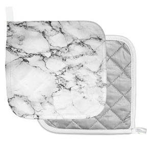 Wholesale Cotton printed White Marble Oven Mitt and Pot Holder Set
