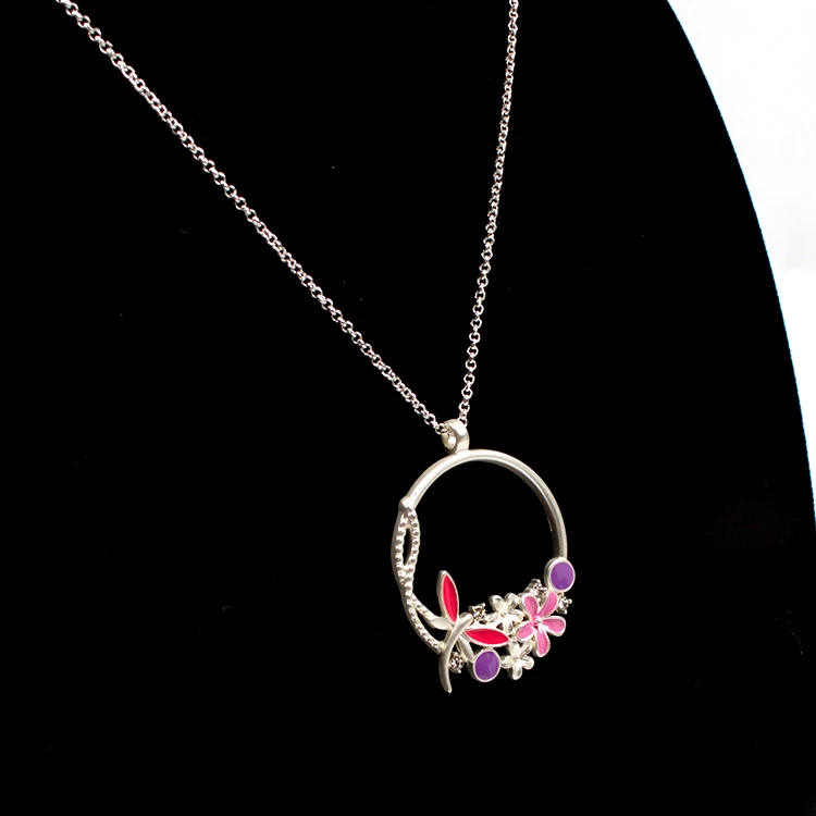 Wholesale Custom Alloy Pendant With Jewelry Colorful Pink Flower Pendant Necklace