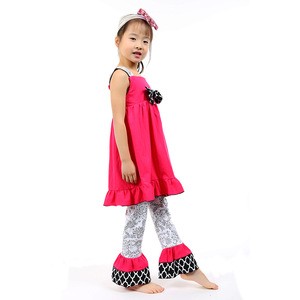 Wholesale fashion sleeveless baby girl clothing sets bowknot girls ruffle outfit