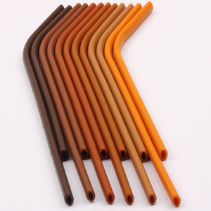 Wholesale food grade BPA free reusable silicone coffee drinking straws set with cleaning brush