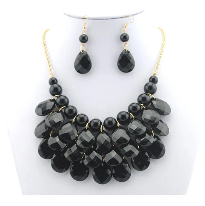 Wholesale Gold Chain Multilayers Water Drop Acrylic Necklace Jewelry sets Fashionable Jewelry necklace and earring set