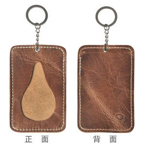 Wholesale Good quality of China simple and practical the first layer of leather bus door parking oil card key chain card holder