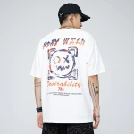 Wholesale Mens fashion high street white black color Custom logo basic 100% cotton short sleeve oversized men t shirt