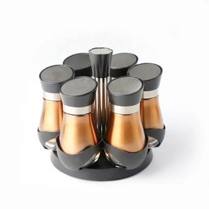 Wholesale mini glass spice jar set with metal sleeve and rotating spice rack