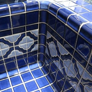Wholesale Price Swim Pool Accessories Blue Ceramic Glazed Swimming Pool Tile Corner Edge