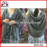 Wholesale winter hot fashion lady wool rabbit fur scarf with ball