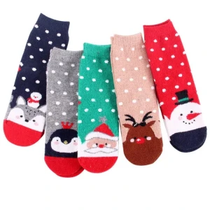 Winter Christmas Wool Socks Thickened Warm Crew with Elk Holiday Cartoon Soft Wool Cross-Border Sales