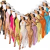 Women Beach Wear Dress Hollow Out Solid Summer Maxi Dresses Tassels Casual Sexy Party Clothes