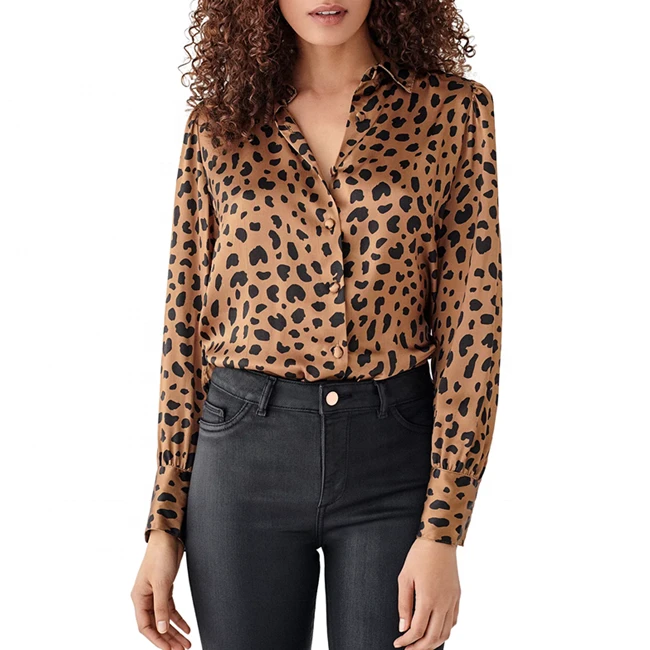 Women Shirt Fashion Leopard Printed Blouse Hot Women&#x27;s Shirt Casual Tops Womens Blouses Wholesale Custom Top High Quality Shirt