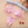 Womens Three-Point Open Cleavage Sexy Lingerie Set Lace Bikini Pajama and Thong Two-Piece Stylish Underwear