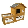 wooden rabbit cage in farm with asphalt roof