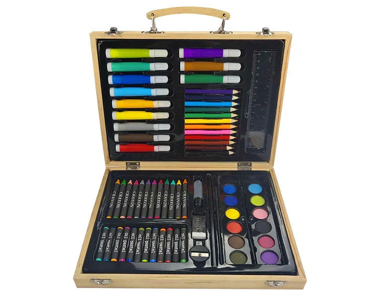 Wooden Stationery Set Crayon Set Drawing set In Wooden Box For Kids with Custom Logo