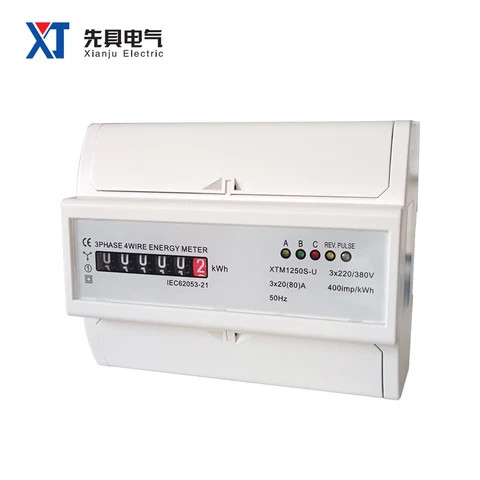 XTM1250S-U 35mm Guide Rail Type Three Phase 7P 4 Wires Energy Meter Pulse Port Register Display ABS Fireproof Factory Direct