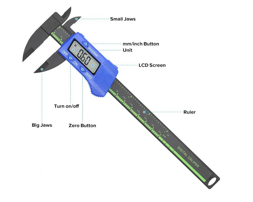 0-150mm Measuring Tools Plastic Digital Vernier Caliper with Large LCD Screen