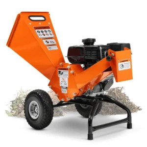 SuperHandy Compact Wood Chipper - 7HP Gas Engine, Adjustable Exit Chute, up to 3" Branch Diameter (Orange)