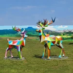 Top Quality Stainless Steel Geometric Mirror Deer Animal Statue Sculpture Supports Customization