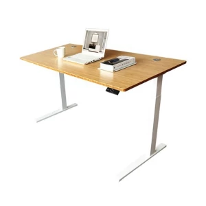 Adjustable height bamboo office desk with electric motor contro