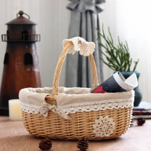 2021 Wicker Storage Basket With Handle and Lining
