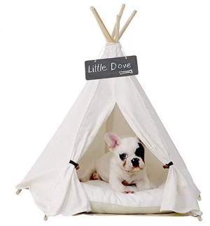 Pet Teepee Dog Cat Bed - Portable Pet Tents & Houses for Dog& Cat Beige Color 24 Inch