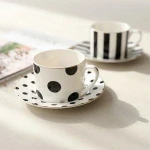 simple black dot design new bone china ceramic coffee cup and saucer,gold decal printing ceramic cup with saucer