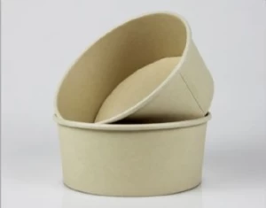 Disposable kraft paper salad bowl with plastic lid for take away