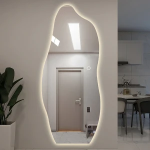 Full-length Led Mirror, Aesthetic Irregular Wavy Bathroom Wall Mirror with Ligths