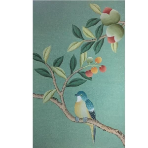 Chinoiserie hand painted wallpaper on Ice blue tea paper, hand painted wall covering
