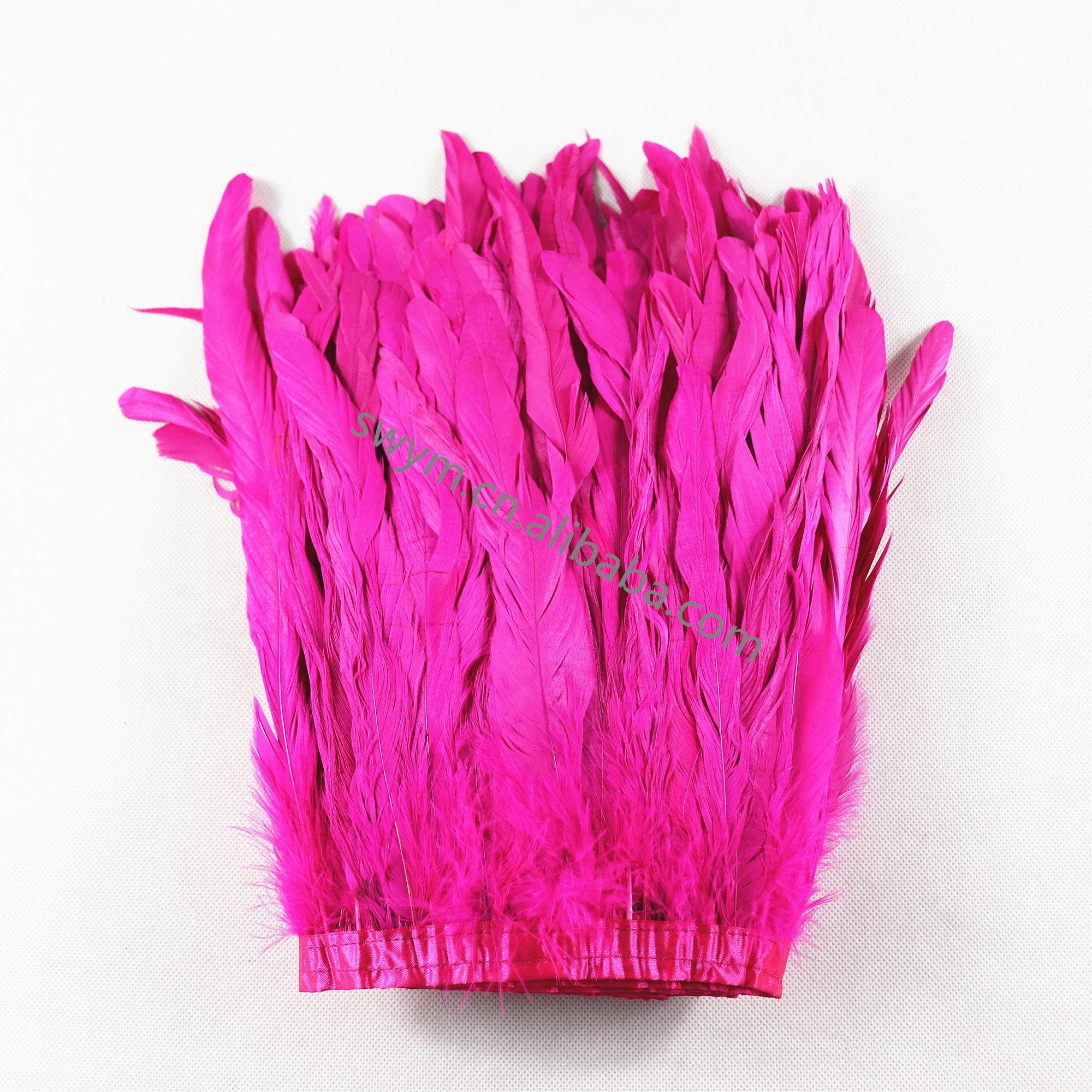 10-12in/25-30cm Dyed Rooster Feather Trim Fuchsia Cock Tail Feather Fringe