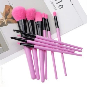 10 pcs Wood Handle pink and gold makeup brushes