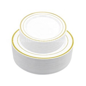 100 Piece Wholesale Wedding Dinner Gold Disposable Plastic Dish Plates Sets Dinnerware