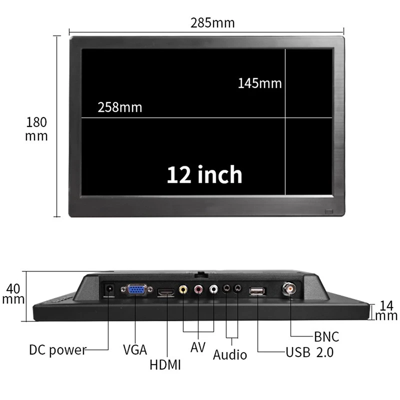 11.6&#x27;&#x27; WALL Mounted TFT LCD Monitor with BNC/VGA/HD-MI/USB/AV input for Raspberry pi Laptop etc